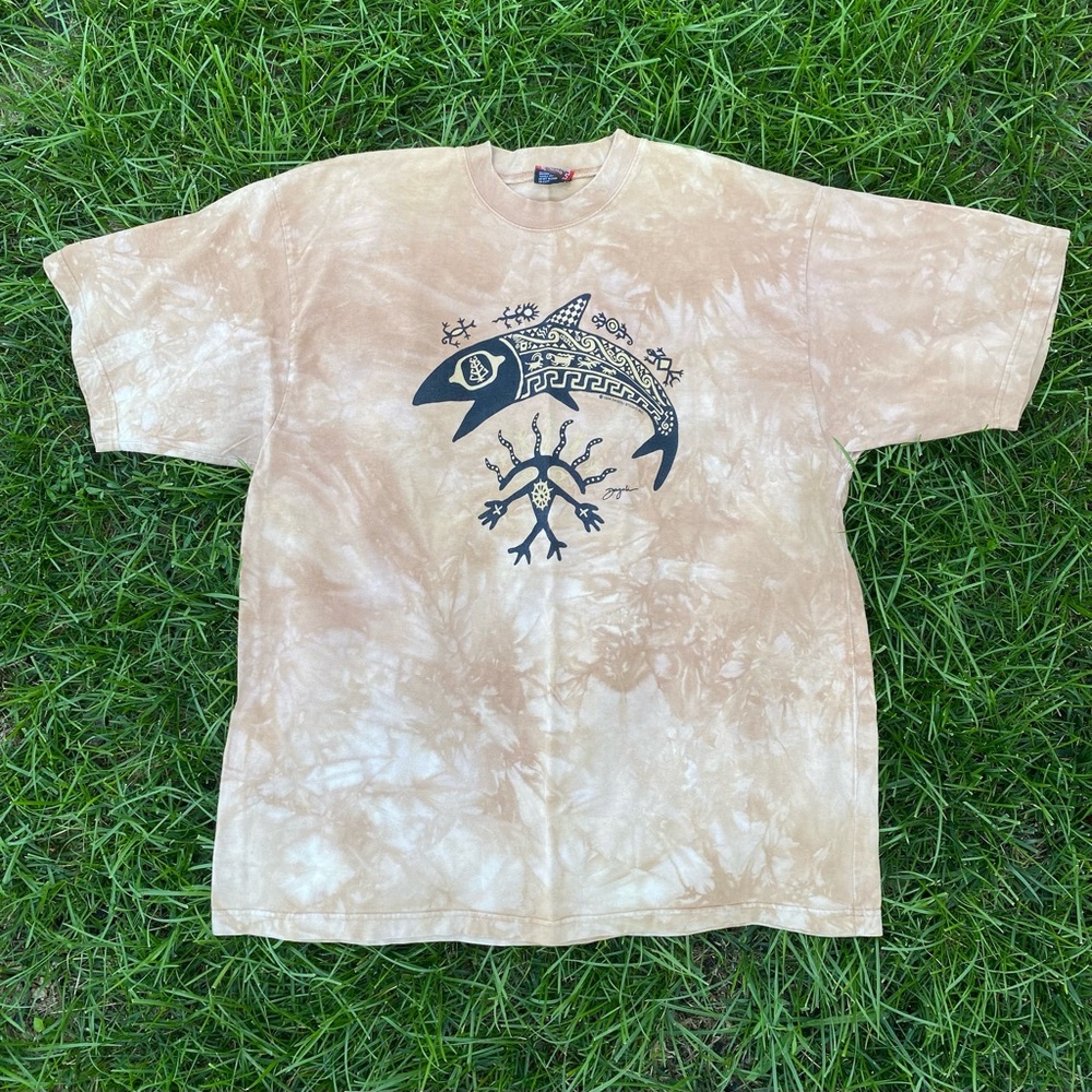 Vintage 1998 Dagoli Studio Tribal Print T-Shirt Spirit Fish Men’s XL 100% Cotton